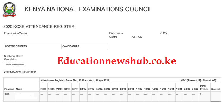 Knec attendance register