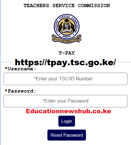 The new TSC payslip login window at https://tpay.tsc.go.ke/