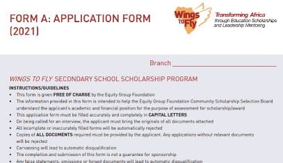 The Equity Wings to Fly Scholarship for 2021 Form Ones