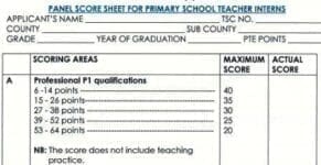 TSC interns scoresheet, recruitment marking scheme.