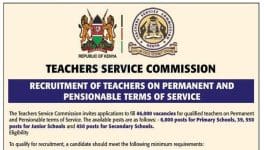 Advertised TSC Vacancies for Secondary, Primary & Junior school teachers 2024-2025.